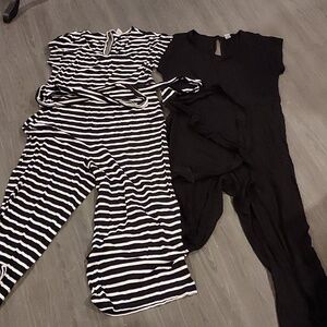 Old Navy Black Jumpsuit & Black-and-White Striped Romper Set